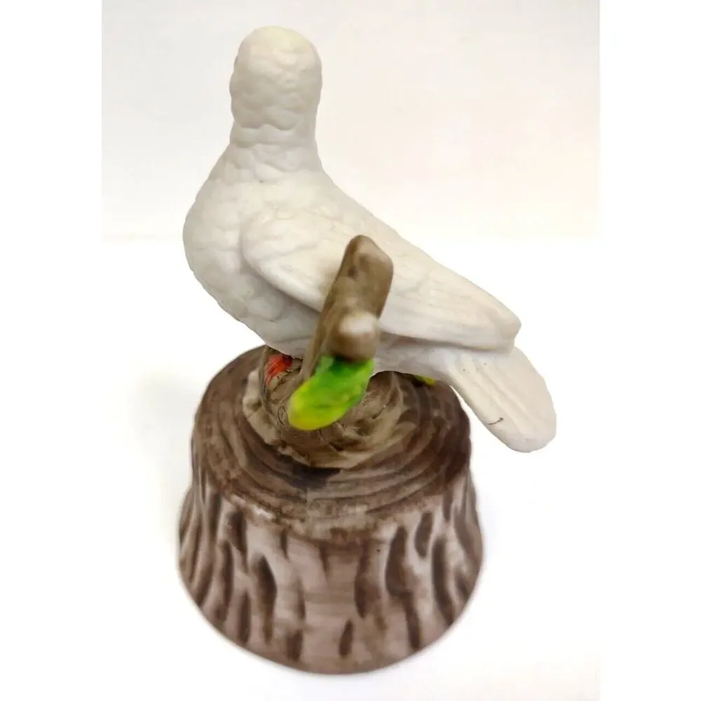 Vintage White Dove Bone China Bell Bird on Tree Branch and Stump